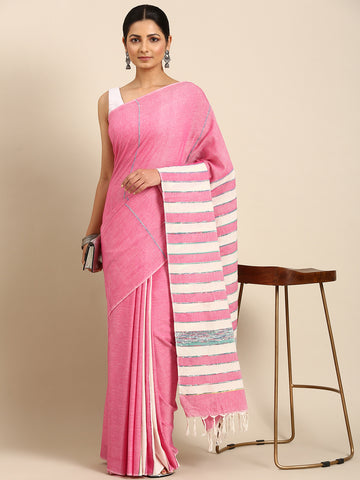 Pink Khesh Weave Pure Cotton saree