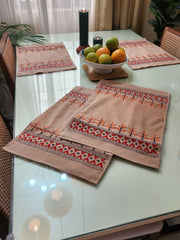 Beige Orange Kantha Cotton Table Mats- 4Pack