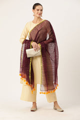 Handcrafted Purple & Gold Silk Cotton Sequins Dupatta