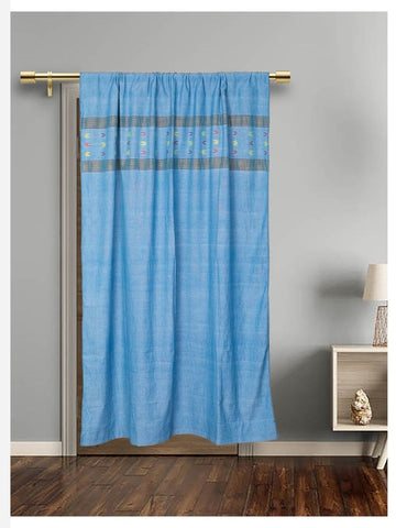 Blue Multicolour Jamdani Motif Cotton Curtain for home- Single Panel