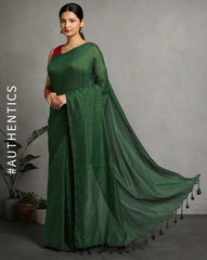 ArtEastri Green Striped Cotton Saree With Blouse Piece