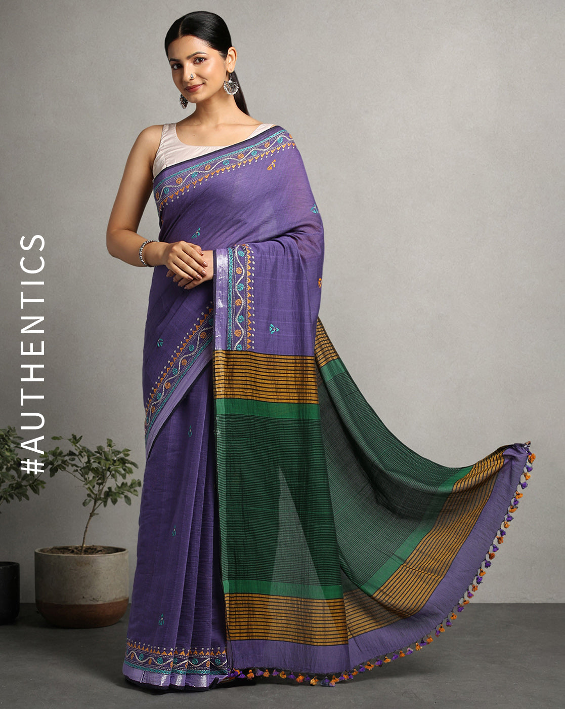 ArtEastri Handloom Violet Kantha Cotton Saree