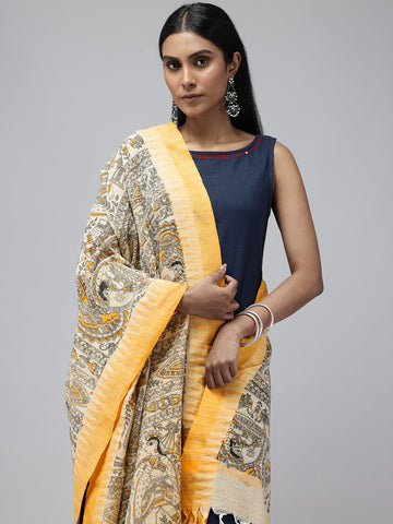 Pure Cotton Madhubani Print Dupatta- Krishna Palki