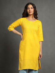 Yellow Kantha Cotton Kurta