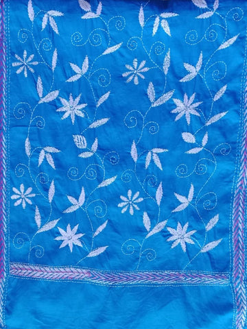 Blue hand- embroidered Cotton Kantha Scarf