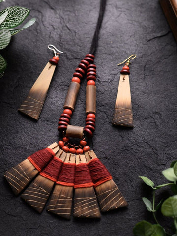 Handmade Maroon Red Bamboo Tribal Jewellery Set