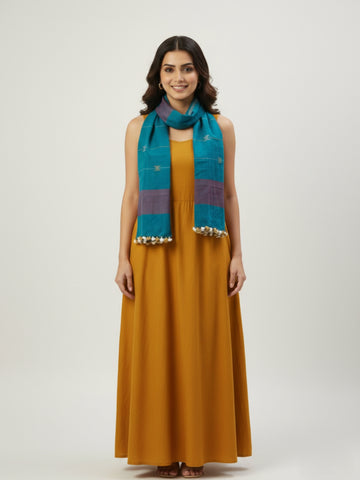 Blue handloom Cotton Jamdani Stole