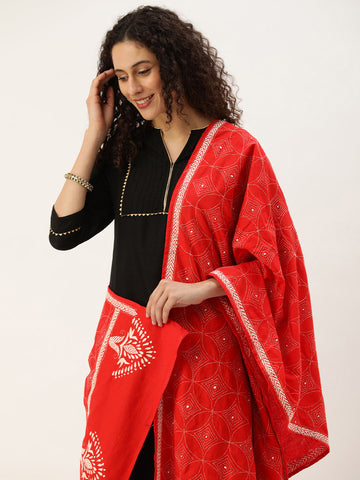 Red Cream Kantha Cotton Dupatta