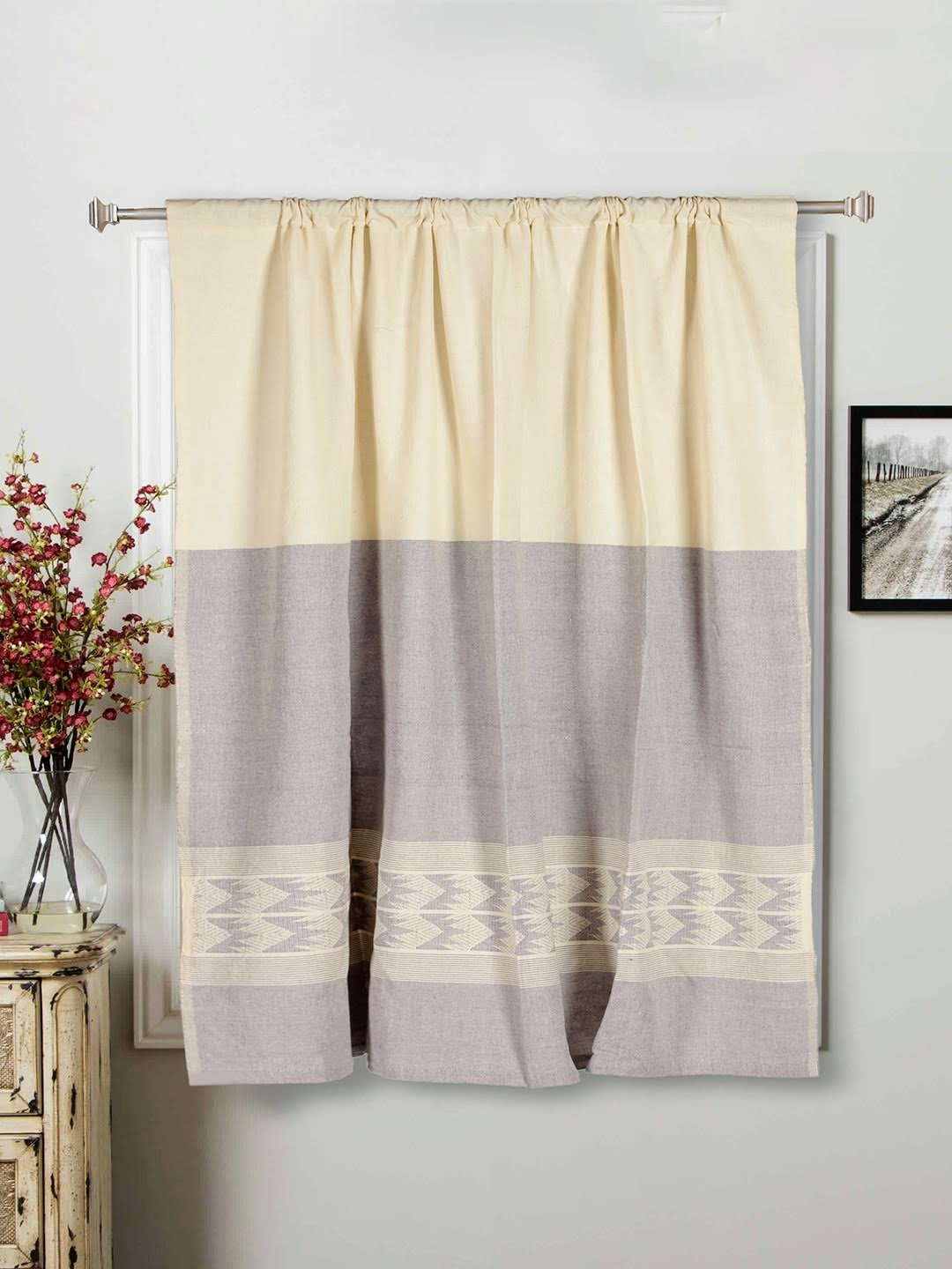 Ivory Grey  Cotton Rod Pocket Curtain- Single Panel