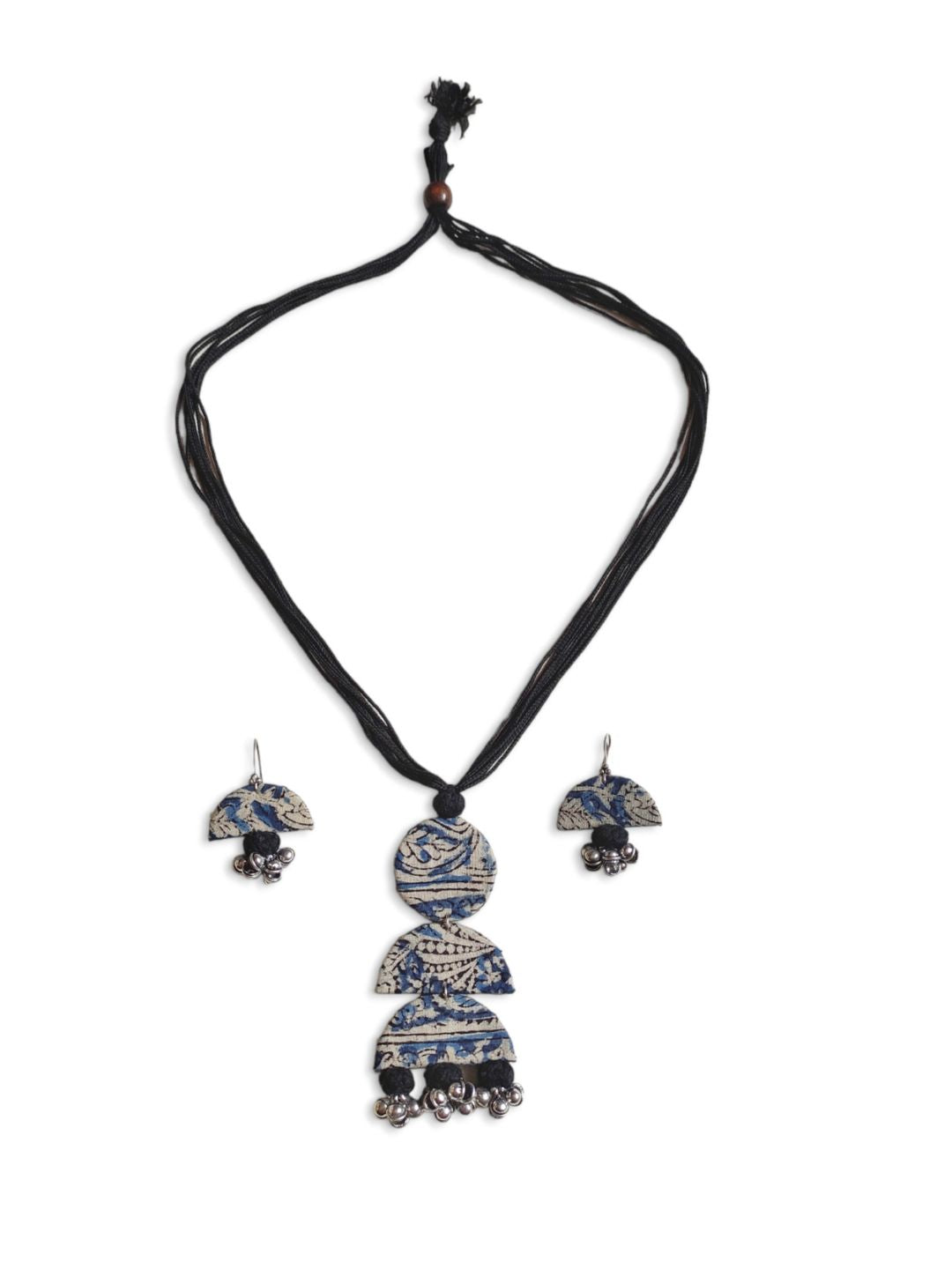 Indigo Handcrafted Kalamkari German Silver ghungroo Jewelry set