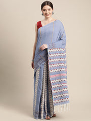 Sky Blue Khesh Kantha Cotton Saree