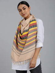 Beige Chevron Eri Silk Stole