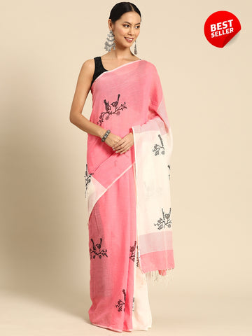 ArtEastri Handloom Coral Pink Saree