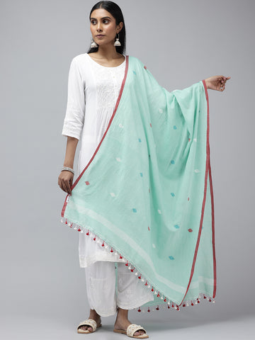Sea Green Multi buti Jamdani Dupatta