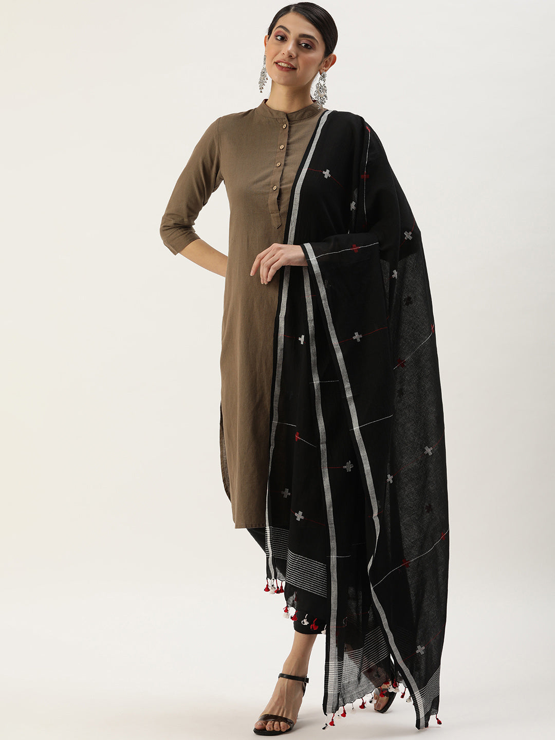 Black Mul Jamdani Cotton Dupatta