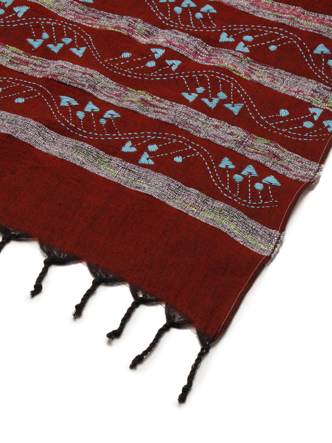 Maroon Blue Khesh Kantha Cotton Stole