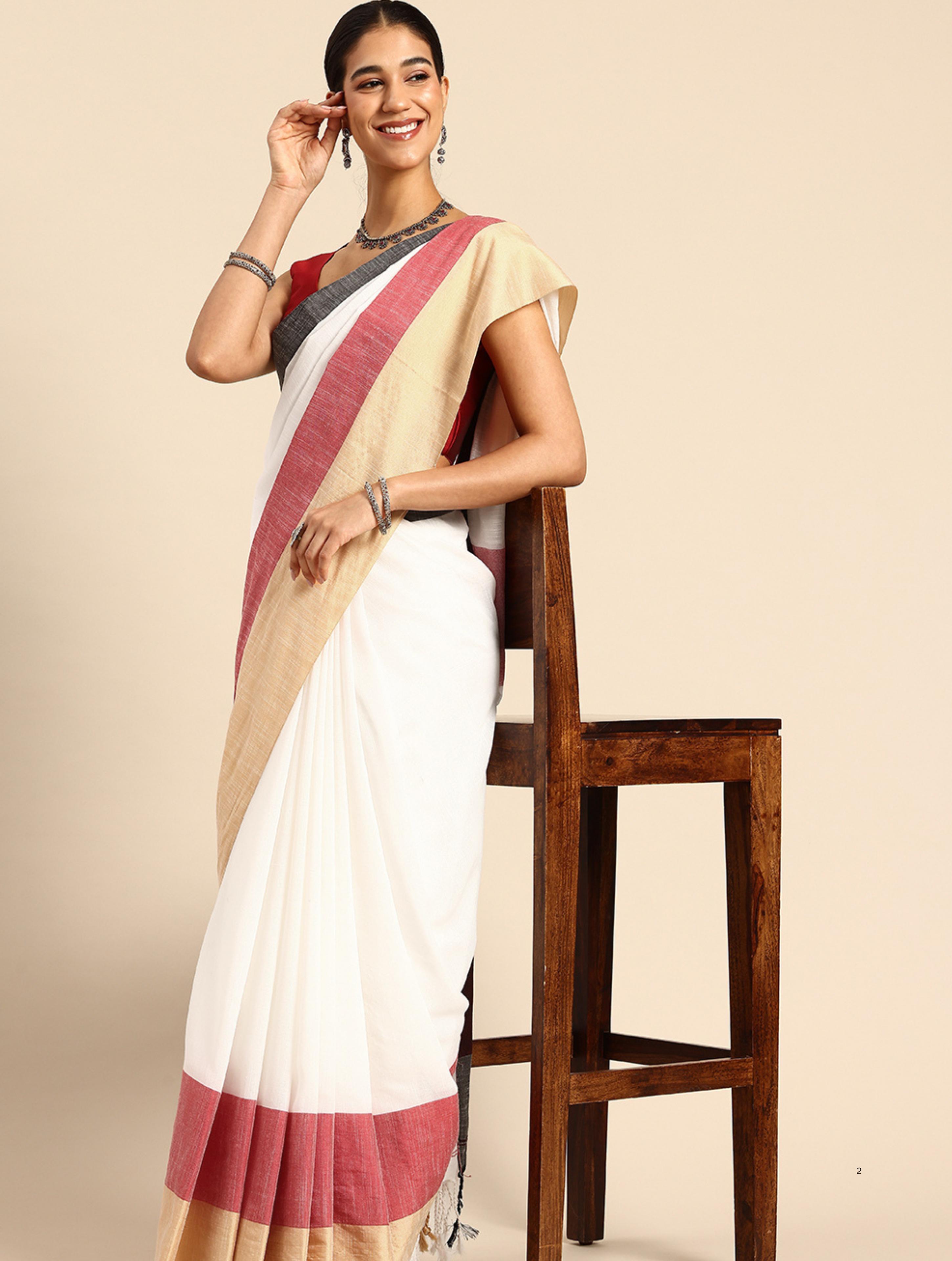 ArtEastri Colorblock Pure Cotton Saree with Blouse piece