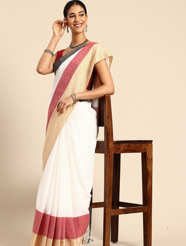 ArtEastri Colorblock Pure Cotton Saree with Blouse piece