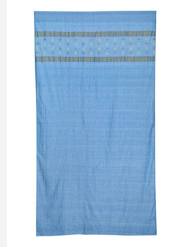 Blue Multicolour Jamdani Motif Cotton Curtain for home- Single Panel