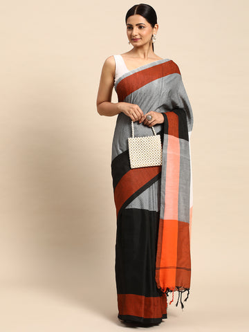 ArtEastri Colorblock Pure Cotton Saree with Blouse piece
