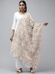 Blue Red Madhubani Cotton Print Dupatta