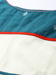 Cream Teal Green Cotton Handloom Striped dress