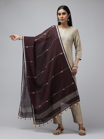 Burgundy Mul Cotton Jamdani Dupatta