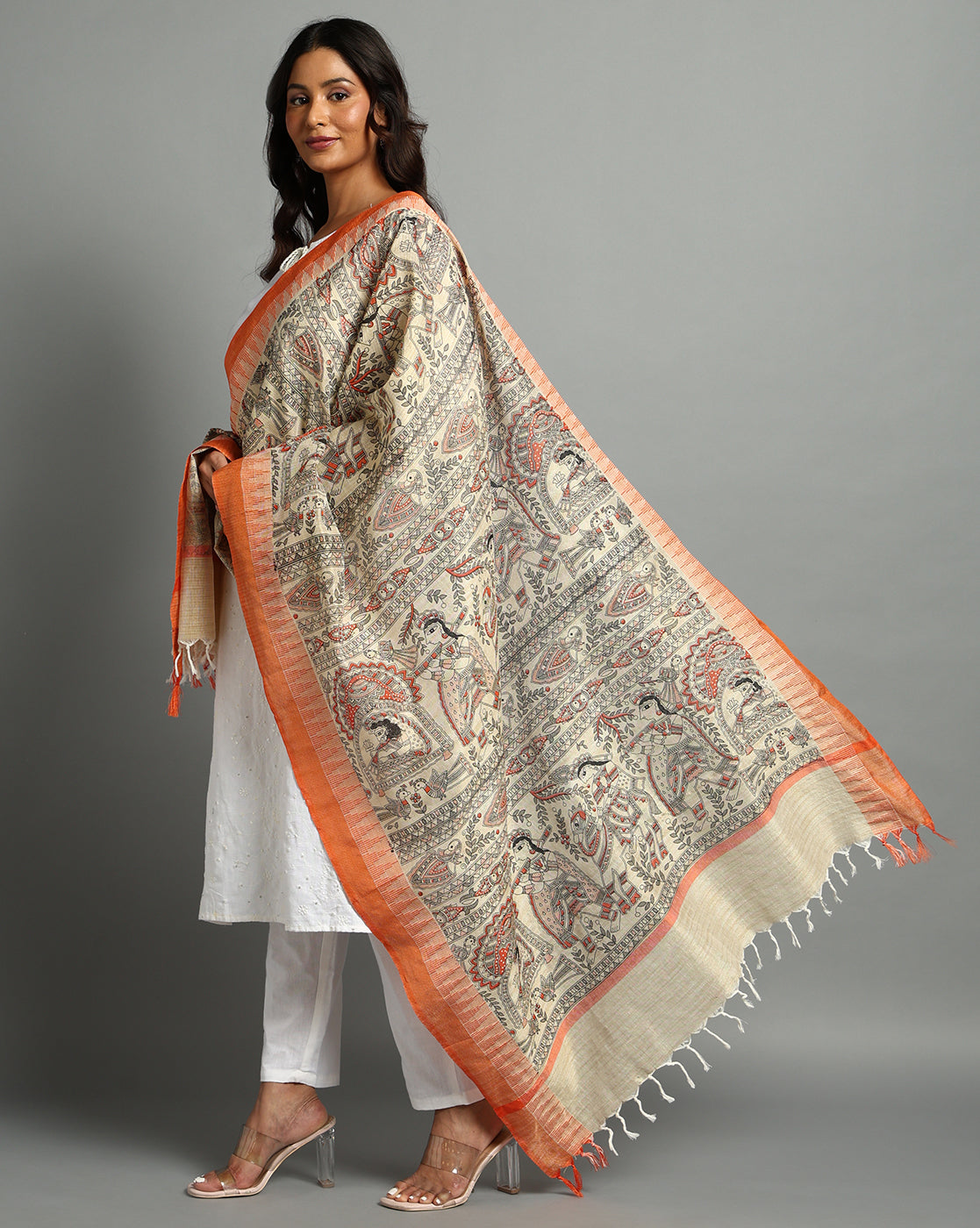 Pure Cotton Madhubani Print Dupatta- Krishna Palki