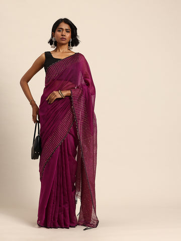 Silk Cotton Sequins Saree with Blouse Piece