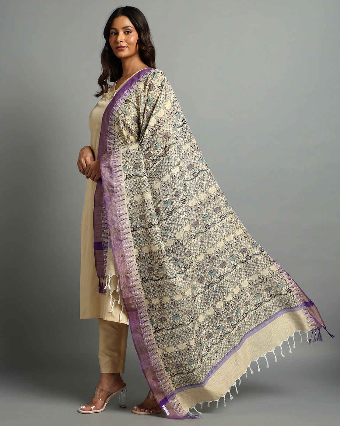 Pure Cotton Madhubani Print Dupatta- Matka Design