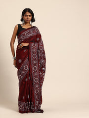 ArtEastri Maroon Grey Silk Kantha Saree with Blouse piece