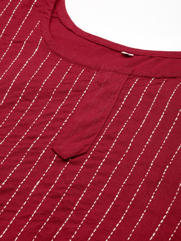 Maroon Kantha Cotton Kurta