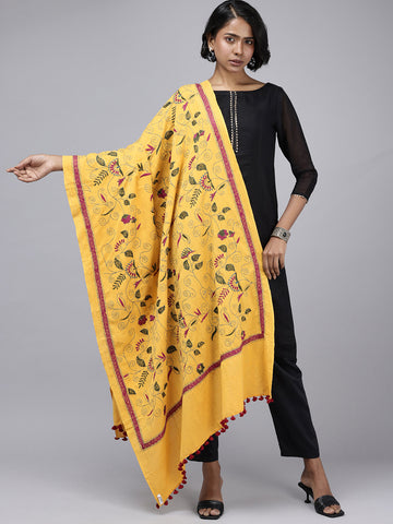Mustard yellow Kantha Stitch Cotton Dupatta
