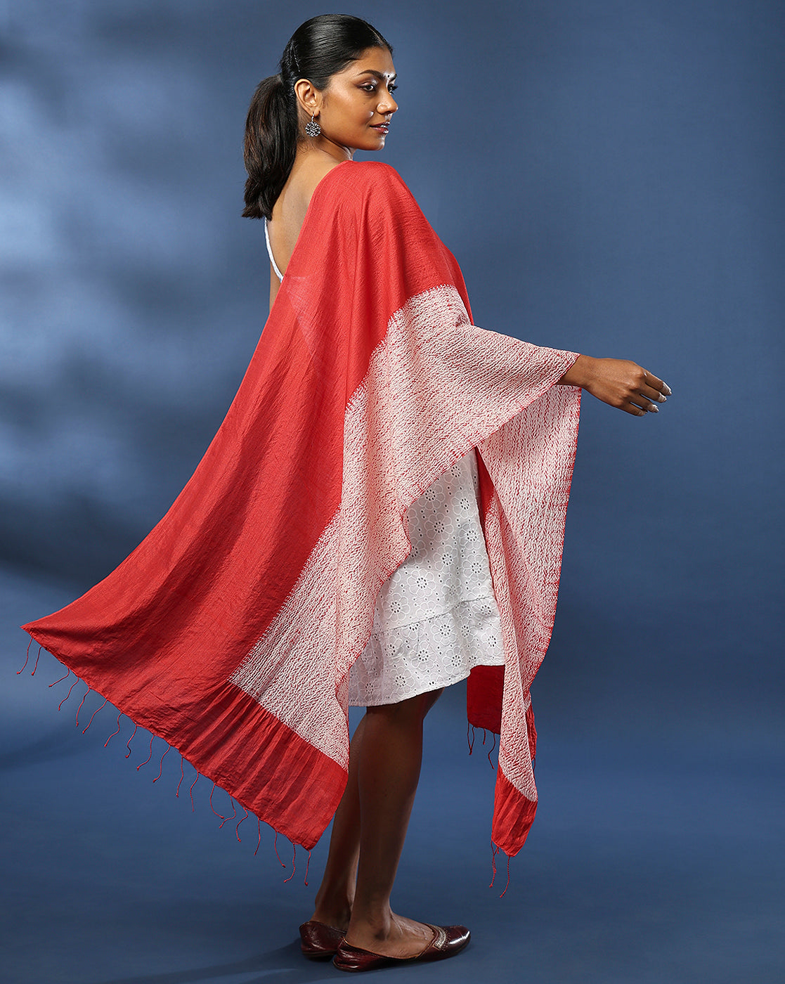 ArtEastri Red Hand Woven Pure Silk Shibori Stole