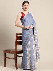 Sky Blue Khesh Kantha Cotton Saree