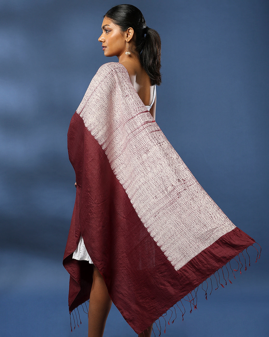 ArtEastri Maroon Hand Woven Pure Silk Shibori Stole