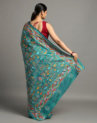 ArtEastri Green Artsilk Kantha Saree with Blouse piece