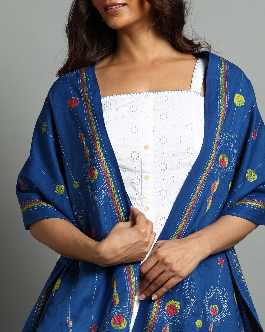 Blue Cotton Kantha Stole