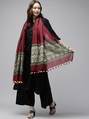 Maroon & Yellow Women's Ethnic Silk Cotton Assamese Dupatta