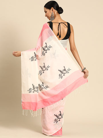 ArtEastri Handloom Coral Pink Saree