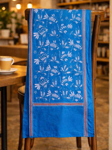 Blue Fish Motif Kantha Stole