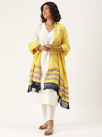 Yellow Khesh Kantha Cotton dupatta