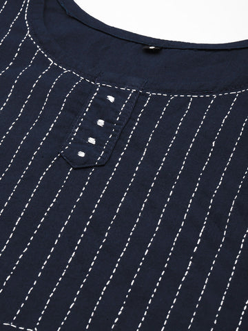Navy Kantha Cotton Kurta