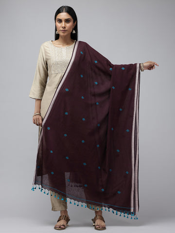 Chocolate Blue Jamdani Cotton Buti Dupatta