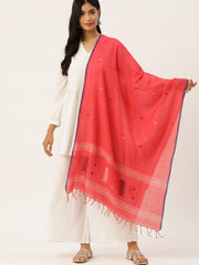 Red,White & Blue Handloom Cotton Jamdani Stole