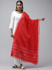 Red Cotton Handloom Jamdani Dupatta
