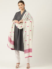 White & Pink Assamese Silk Cotton Handloom Dupatta