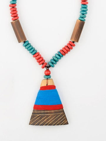 Blue Red Bamboo Tribal Jewellery Set