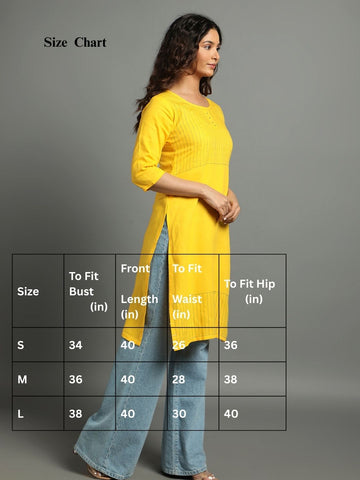 Yellow Kantha Cotton Kurta