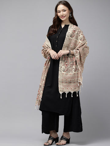 Pure Cotton Madhubani Print Dupatta- Machli Design
